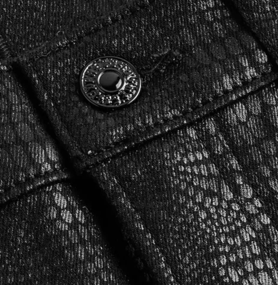 Express Super High Rise Mom Jeans Coated Reptile Print Size 8 Short - Picture 3 of 8